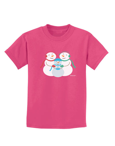 Cute Snowman Family with Boy Childrens Dark T-Shirt by TooLoud-Childrens T-Shirt-TooLoud-Sangria-X-Small-Davson Sales