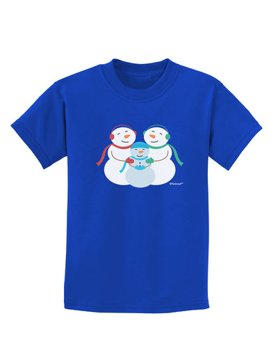 Cute Snowman Family with Boy Childrens Dark T-Shirt by TooLoud-Childrens T-Shirt-TooLoud-Royal-Blue-X-Small-Davson Sales