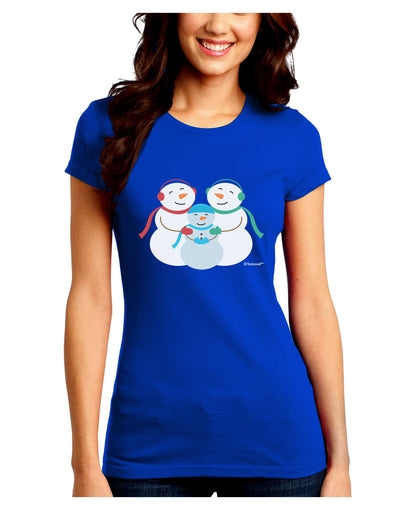 Cute Snowman Family with Boy Juniors Crew Dark T-Shirt by TooLoud-T-Shirts Juniors Tops-TooLoud-Royal-Blue-Juniors Fitted Small-Davson Sales