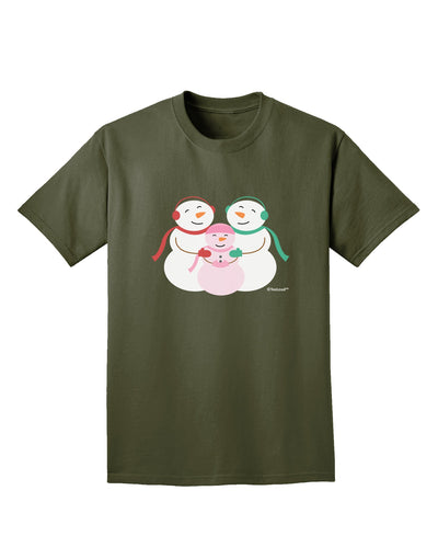 Cute Snowman Family with Girl Adult Dark T-Shirt by TooLoud-Mens T-Shirt-TooLoud-Military-Green-Small-Davson Sales