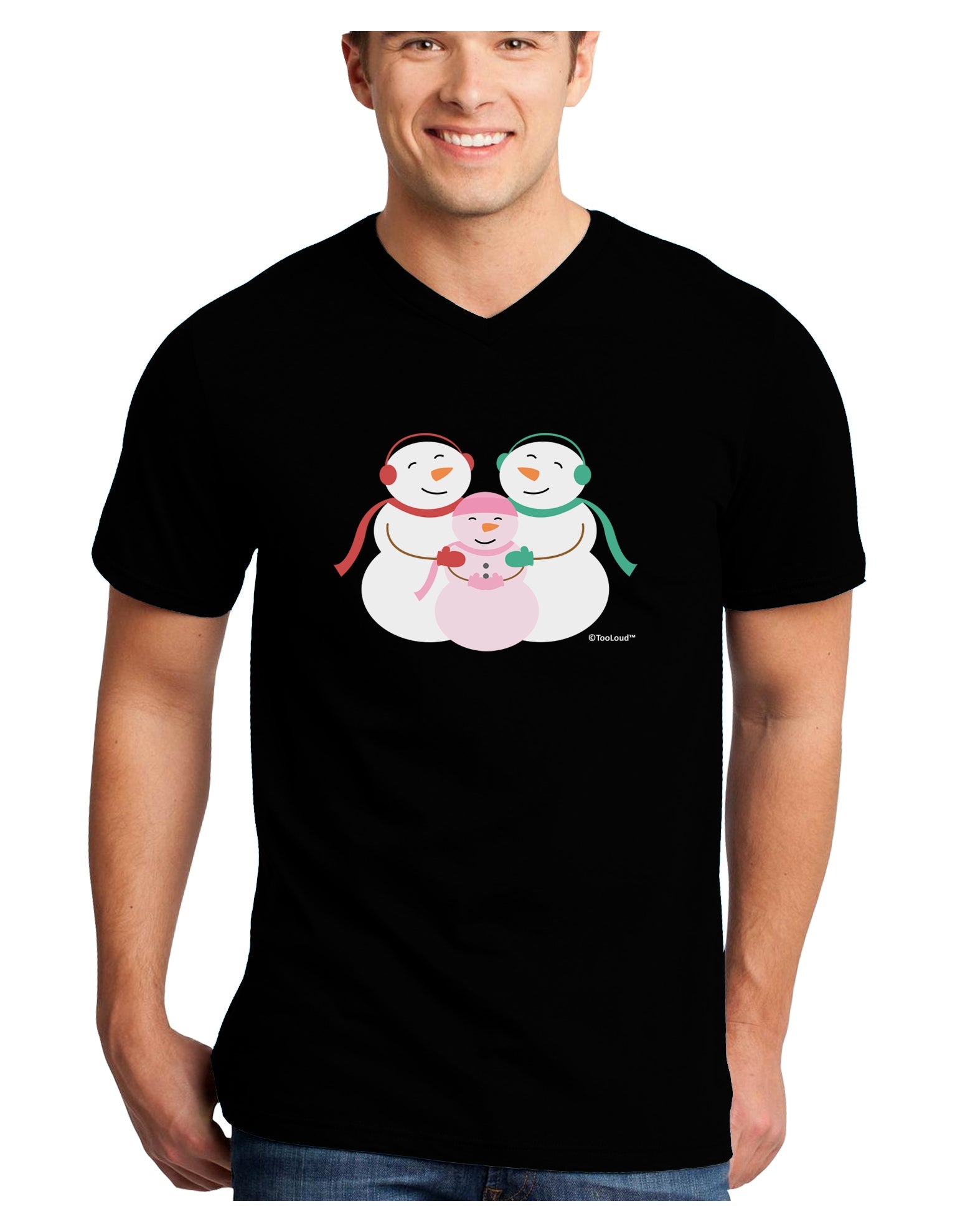 Cute Snowman Family with Girl Adult Dark V-Neck T-Shirt by TooLoud-Mens V-Neck T-Shirt-TooLoud-Black-Small-Davson Sales