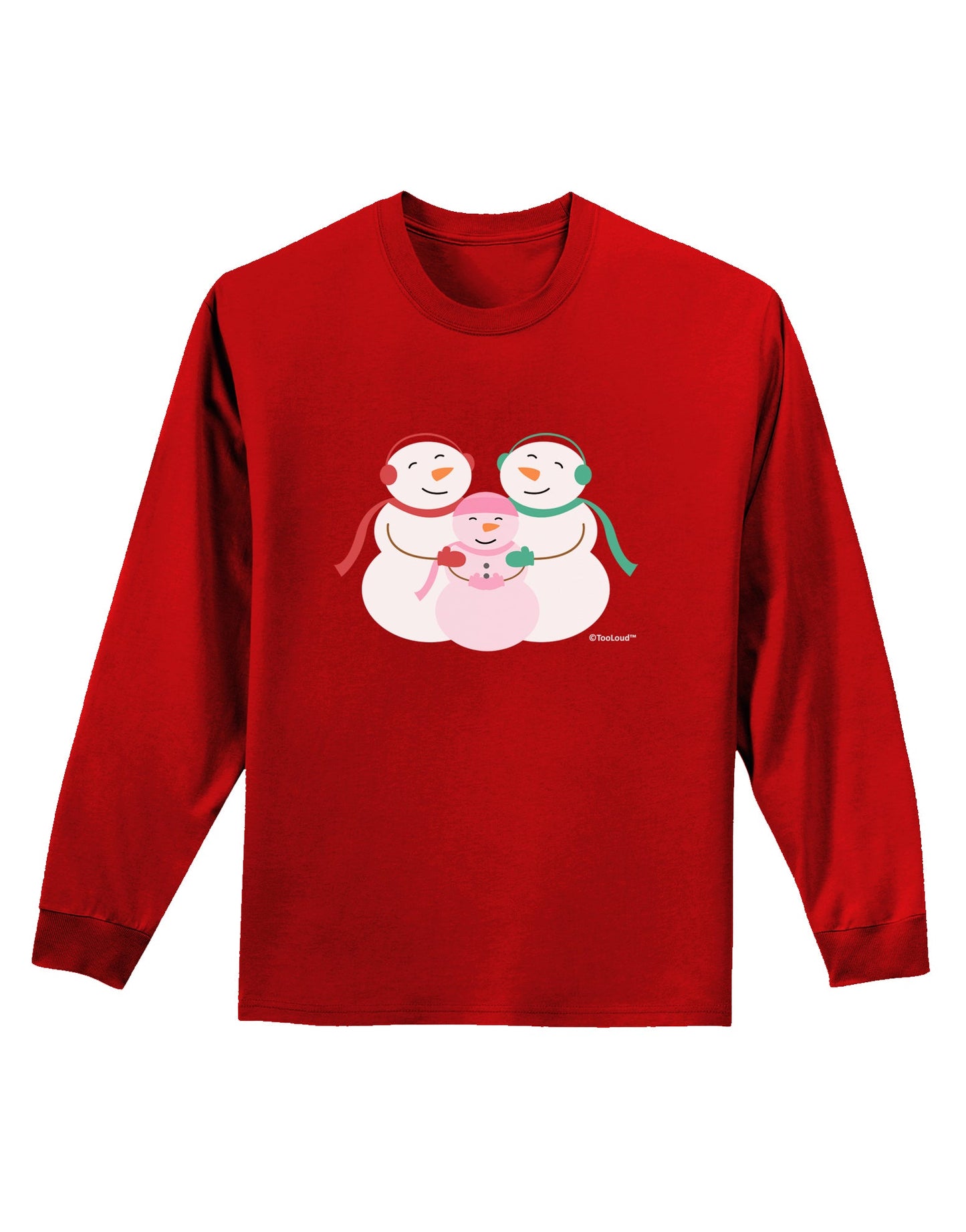 Cute Snowman Family with Girl Adult Long Sleeve Dark T-Shirt by TooLoud-TooLoud-Red-Small-Davson Sales