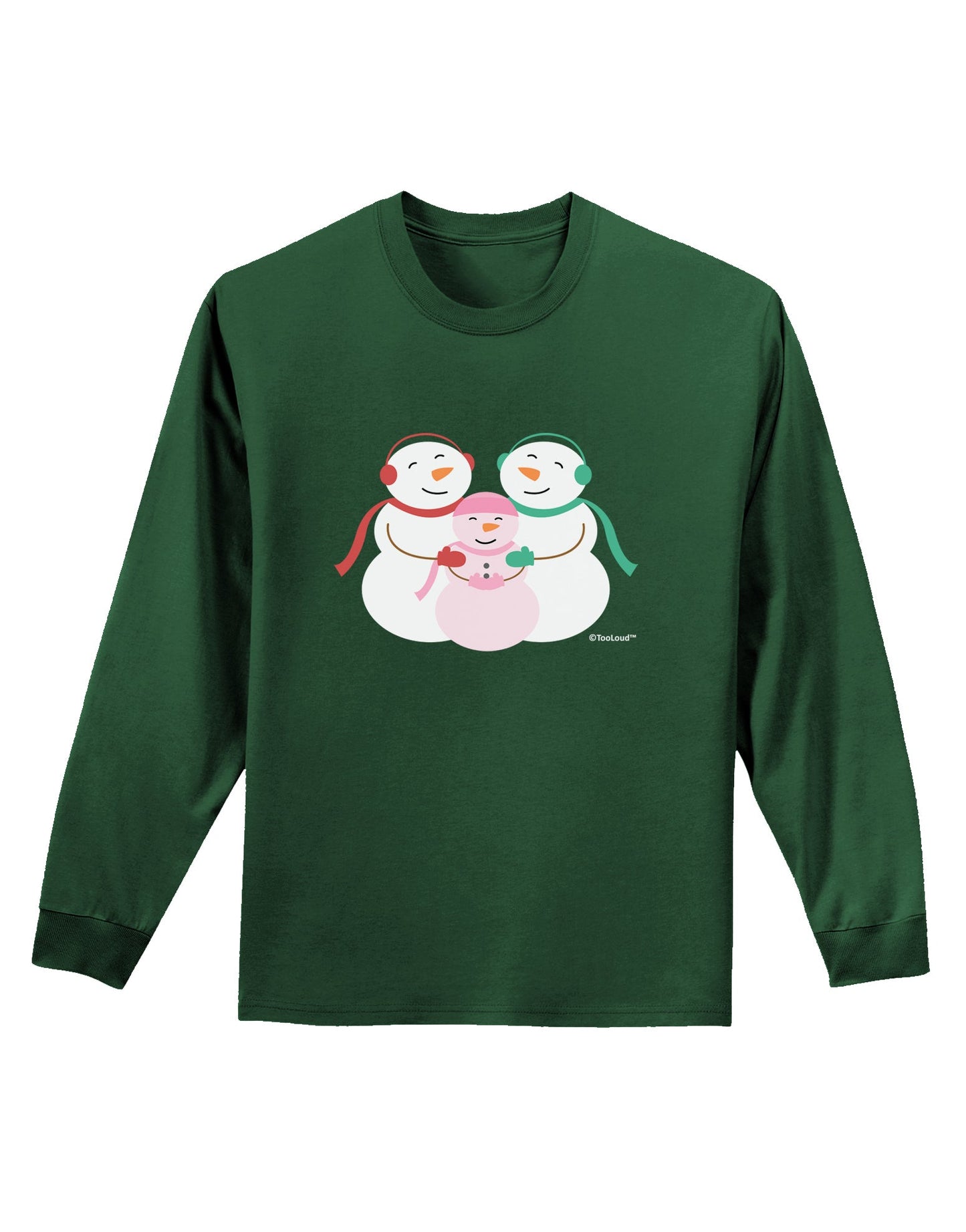 Cute Snowman Family with Girl Adult Long Sleeve Dark T-Shirt by TooLoud-TooLoud-Dark-Green-Small-Davson Sales