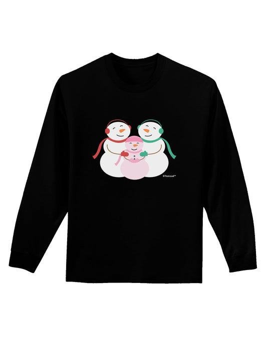 Cute Snowman Family with Girl Adult Long Sleeve Dark T-Shirt by TooLoud-TooLoud-Black-Small-Davson Sales