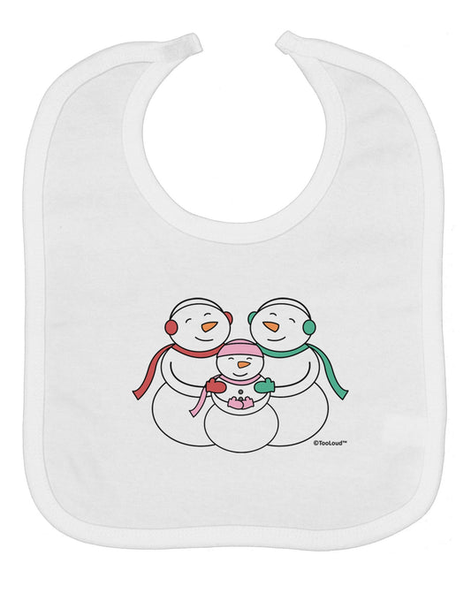 Cute Snowman Family with Girl Baby Bib by TooLoud