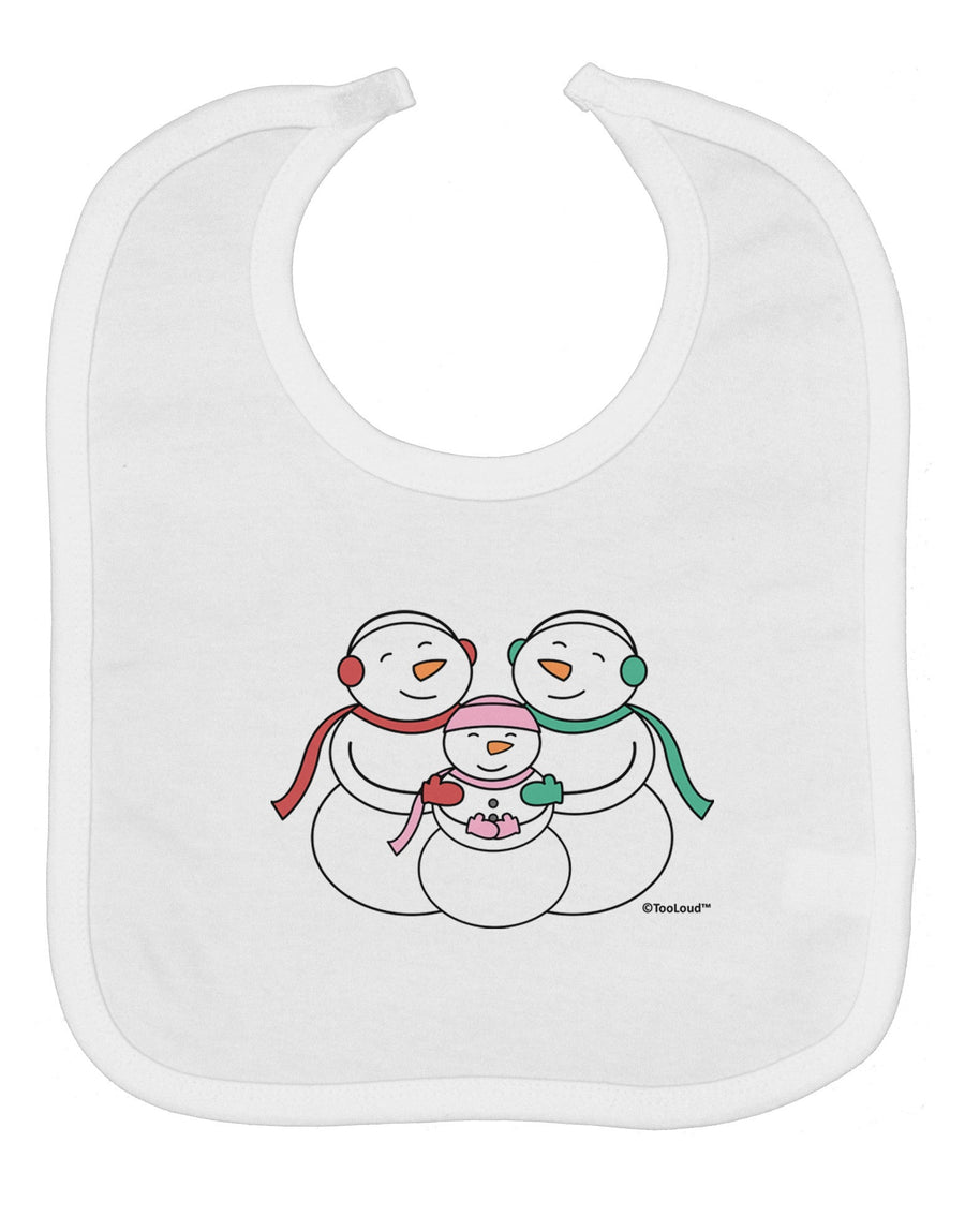 Cute Snowman Family with Girl Baby Bib by TooLoud