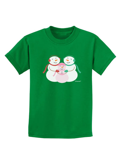 Cute Snowman Family with Girl Childrens Dark T-Shirt by TooLoud-Childrens T-Shirt-TooLoud-Kelly-Green-X-Small-Davson Sales