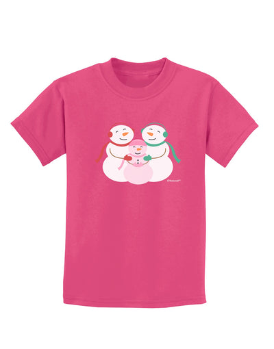 Cute Snowman Family with Girl Childrens Dark T-Shirt by TooLoud-Childrens T-Shirt-TooLoud-Sangria-X-Small-Davson Sales