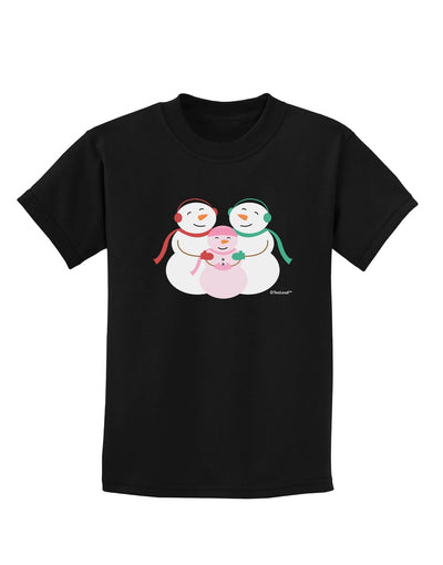 Cute Snowman Family with Girl Childrens Dark T-Shirt by TooLoud-Childrens T-Shirt-TooLoud-Black-X-Small-Davson Sales