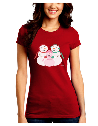 Cute Snowman Family with Girl Juniors Crew Dark T-Shirt by TooLoud-T-Shirts Juniors Tops-TooLoud-Red-Juniors Fitted Small-Davson Sales