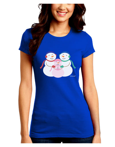 Cute Snowman Family with Girl Juniors Crew Dark T-Shirt by TooLoud-T-Shirts Juniors Tops-TooLoud-Royal-Blue-Juniors Fitted Small-Davson Sales