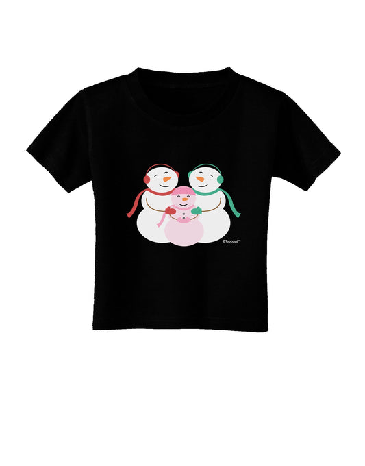 Cute Snowman Family with Girl Toddler T-Shirt Dark by TooLoud-Toddler T-Shirt-TooLoud-Black-2T-Davson Sales