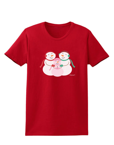 Cute Snowman Family with Girl Womens Dark T-Shirt by TooLoud-Womens T-Shirt-TooLoud-Red-X-Small-Davson Sales