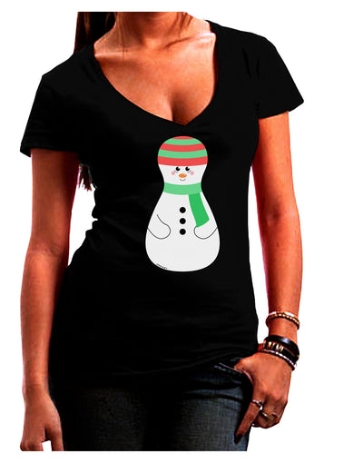 Cute Snowman Matryoshka Nesting Doll - Christmas Juniors V-Neck Dark T-Shirt-Womens V-Neck T-Shirts-TooLoud-Black-Juniors Fitted Small-Davson Sales