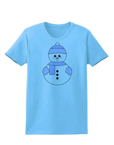Cute Snowman With Hat and Scarf Christmas Womens T-Shirt-Womens T-Shirt-TooLoud-Aquatic-Blue-X-Small-Davson Sales