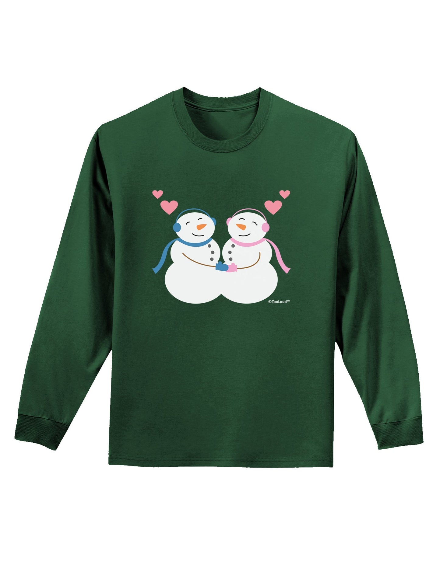 Cute Snowman and Snowwoman Couple Adult Long Sleeve Dark T-Shirt by TooLoud-TooLoud-Dark-Green-Small-Davson Sales