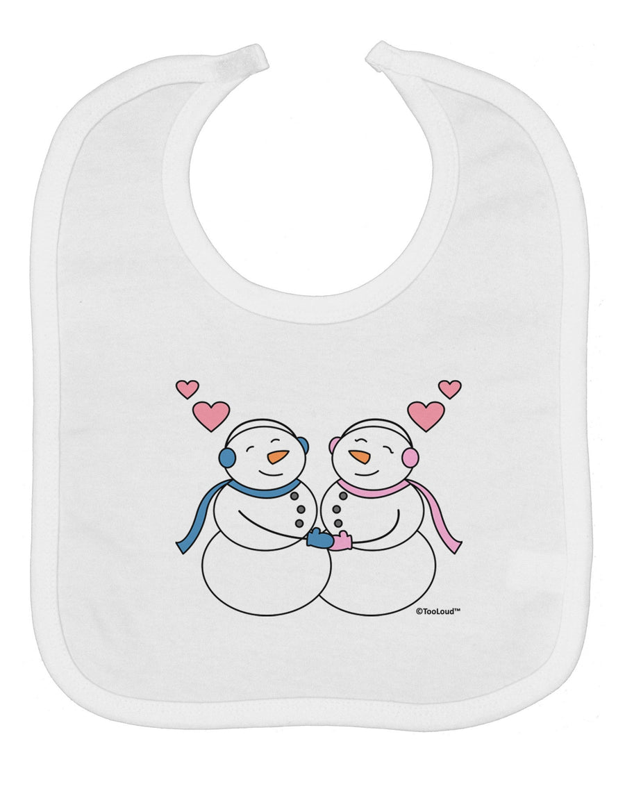 Cute Snowman and Snowwoman Couple Baby Bib by TooLoud