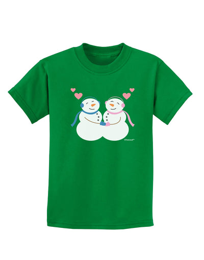 Cute Snowman and Snowwoman Couple Childrens Dark T-Shirt by TooLoud-Childrens T-Shirt-TooLoud-Kelly-Green-X-Small-Davson Sales