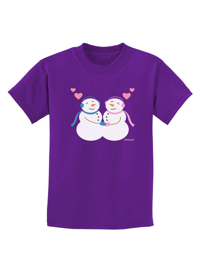 Cute Snowman and Snowwoman Couple Childrens Dark T-Shirt by TooLoud-Childrens T-Shirt-TooLoud-Purple-X-Small-Davson Sales