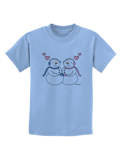 Cute Snowman and Snowwoman Couple Childrens T-Shirt by TooLoud-Childrens T-Shirt-TooLoud-Light-Blue-X-Small-Davson Sales