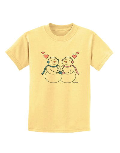 Cute Snowman and Snowwoman Couple Childrens T-Shirt by TooLoud-Childrens T-Shirt-TooLoud-Daffodil-Yellow-X-Small-Davson Sales