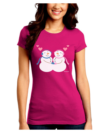 Cute Snowman and Snowwoman Couple Juniors Crew Dark T-Shirt by TooLoud-T-Shirts Juniors Tops-TooLoud-Hot-Pink-Juniors Fitted Small-Davson Sales