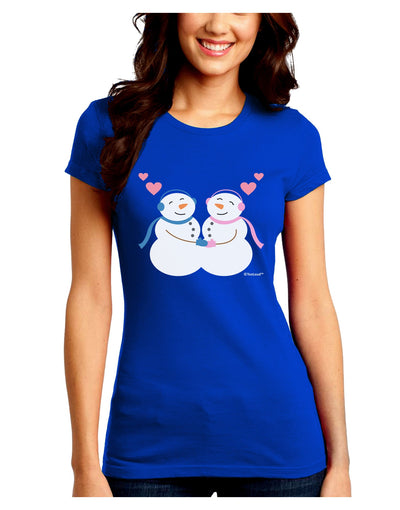 Cute Snowman and Snowwoman Couple Juniors Crew Dark T-Shirt by TooLoud-T-Shirts Juniors Tops-TooLoud-Royal-Blue-Juniors Fitted Small-Davson Sales