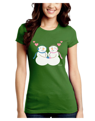 Cute Snowman and Snowwoman Couple Juniors Crew Dark T-Shirt by TooLoud-T-Shirts Juniors Tops-TooLoud-Kiwi-Green-Juniors Fitted X-Small-Davson Sales