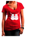 Cute Snowman and Snowwoman Couple Juniors V-Neck Dark T-Shirt by TooLoud-Womens V-Neck T-Shirts-TooLoud-Red-Juniors Fitted Small-Davson Sales