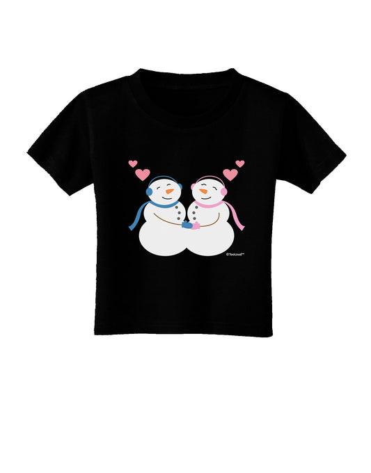 Cute Snowman and Snowwoman Couple Toddler T-Shirt Dark by TooLoud-Toddler T-Shirt-TooLoud-Black-2T-Davson Sales