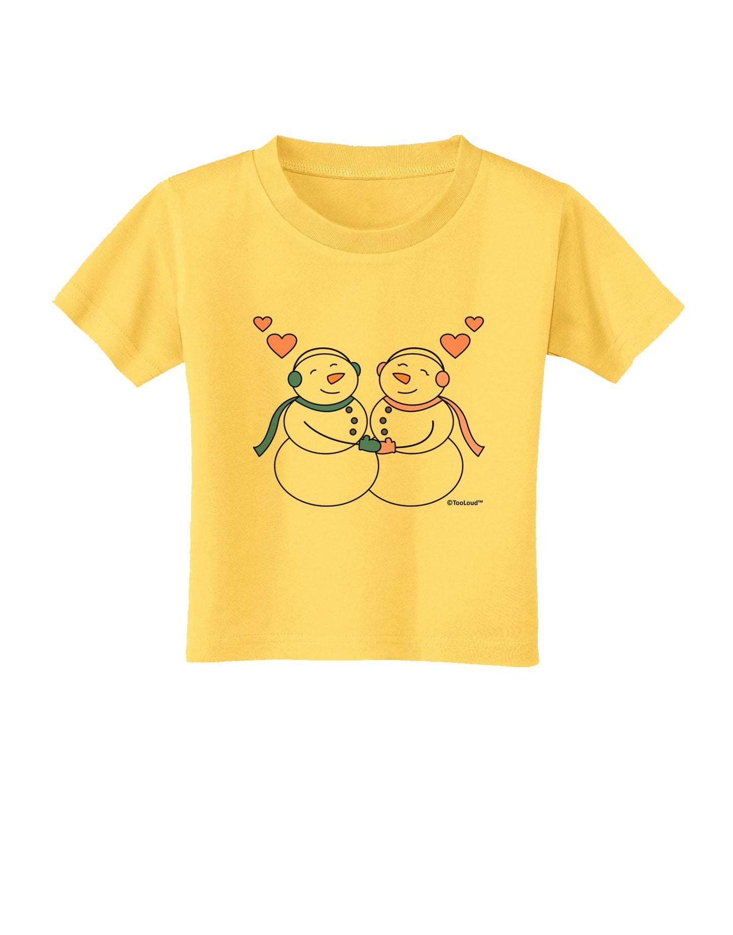 Cute Snowman and Snowwoman Couple Toddler T-Shirt by TooLoud-Toddler T-Shirt-TooLoud-Yellow-2T-Davson Sales
