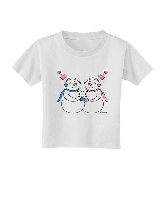 Cute Snowman and Snowwoman Couple Toddler T-Shirt by TooLoud-Toddler T-Shirt-TooLoud-White-2T-Davson Sales