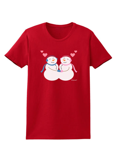 Cute Snowman and Snowwoman Couple Womens Dark T-Shirt by TooLoud-Womens T-Shirt-TooLoud-Red-X-Small-Davson Sales