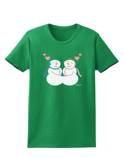 Cute Snowman and Snowwoman Couple Womens Dark T-Shirt by TooLoud-Womens T-Shirt-TooLoud-Kelly-Green-X-Small-Davson Sales