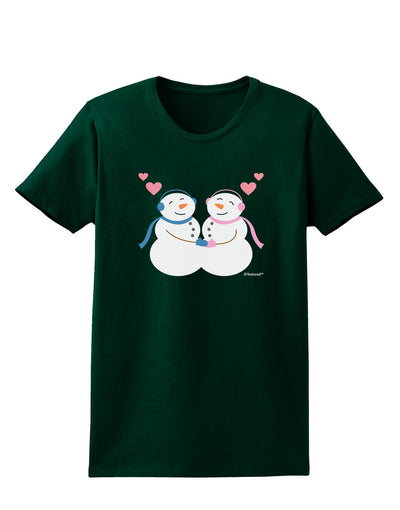 Cute Snowman and Snowwoman Couple Womens Dark T-Shirt by TooLoud-Womens T-Shirt-TooLoud-Forest-Green-Small-Davson Sales