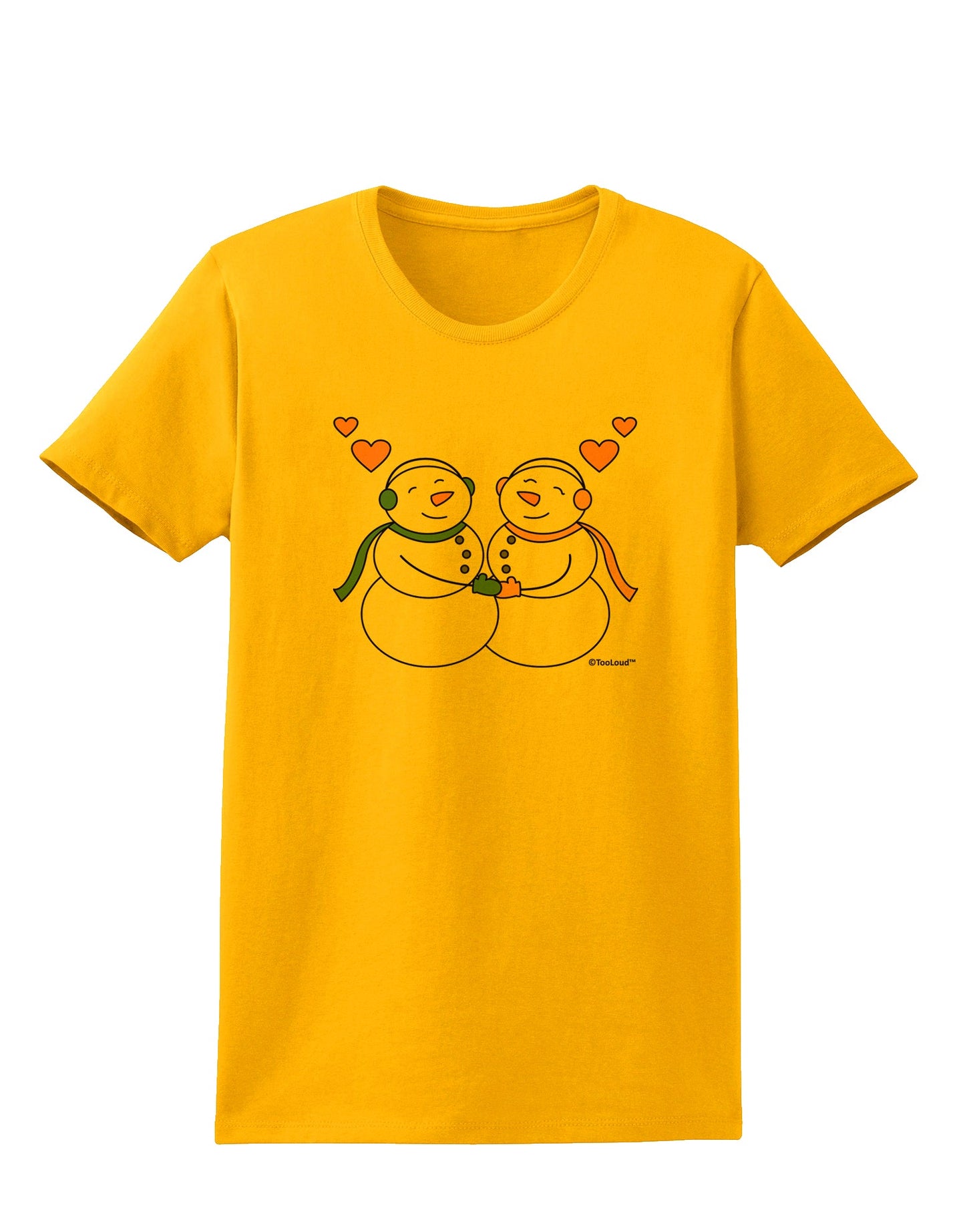 Cute Snowman and Snowwoman Couple Womens T-Shirt by TooLoud-Womens T-Shirt-TooLoud-Gold-X-Small-Davson Sales