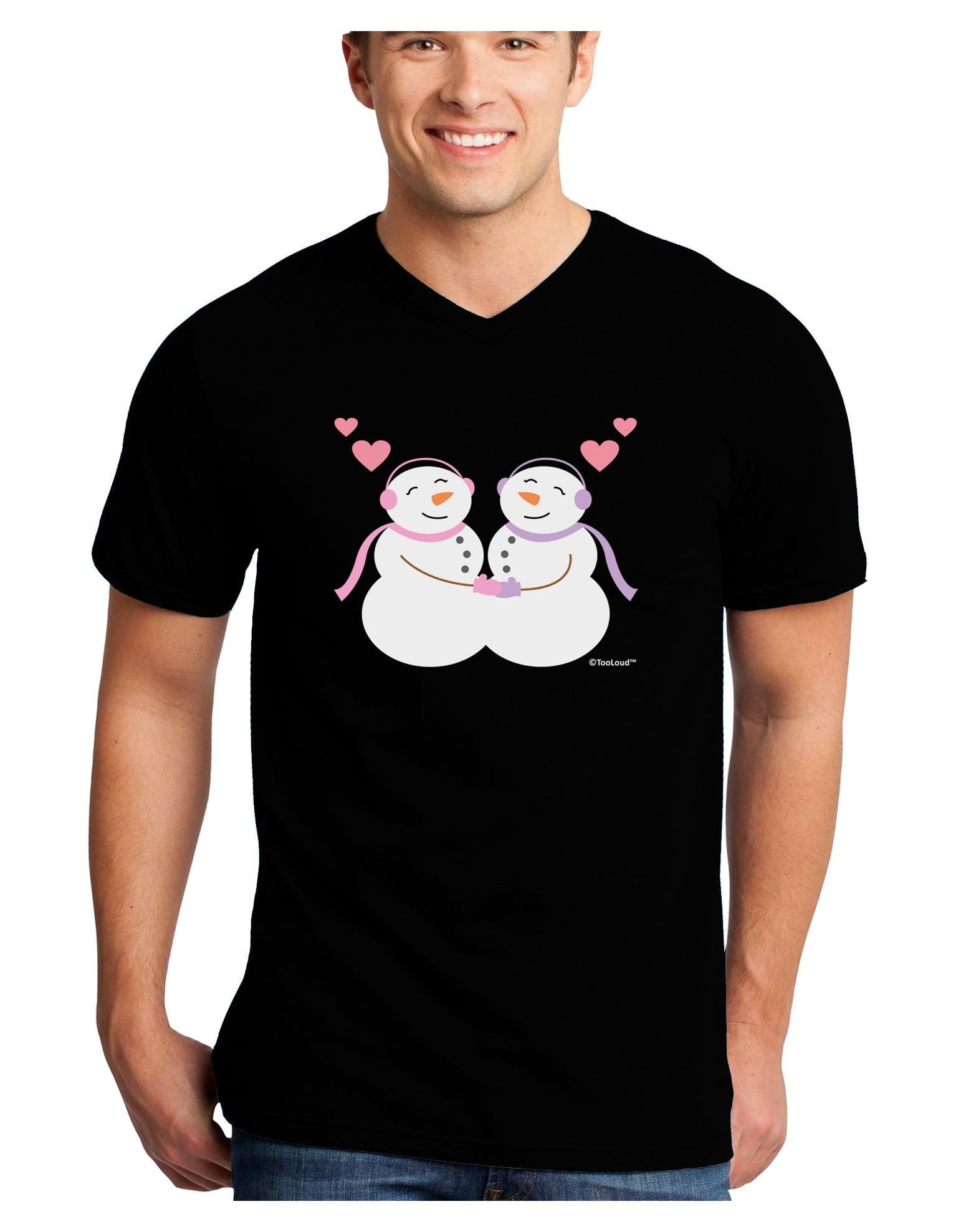 Cute Snowwoman Couple Adult Dark V-Neck T-Shirt by TooLoud-Mens V-Neck T-Shirt-TooLoud-Black-Small-Davson Sales