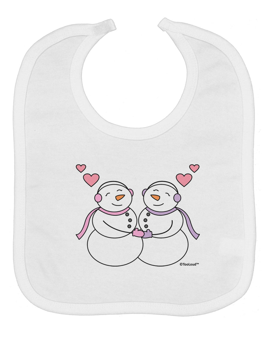 Cute Snowwoman Couple Baby Bib by TooLoud