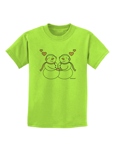 Cute Snowwoman Couple Childrens T-Shirt by TooLoud-Childrens T-Shirt-TooLoud-Lime-Green-X-Small-Davson Sales