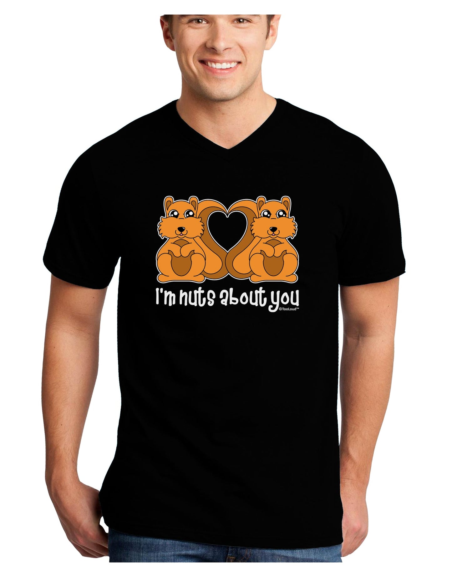 Cute Squirrels - I'm Nuts About You Adult Dark V-Neck T-Shirt by TooLoud-Mens V-Neck T-Shirt-TooLoud-Black-Small-Davson Sales