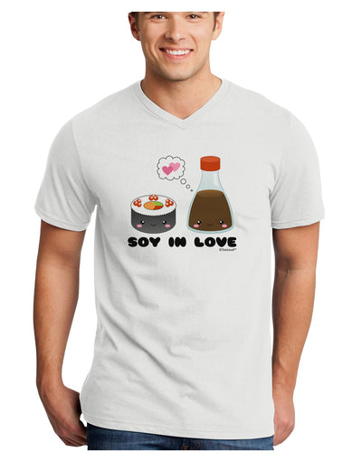 Cute Sushi and Soy Sauce - Soy In Love Adult V-Neck T-shirt by TooLoud-Mens V-Neck T-Shirt-TooLoud-White-Small-Davson Sales