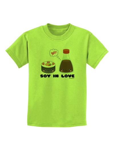 Cute Sushi and Soy Sauce - Soy In Love Childrens T-Shirt by TooLoud-Childrens T-Shirt-TooLoud-Lime-Green-X-Small-Davson Sales