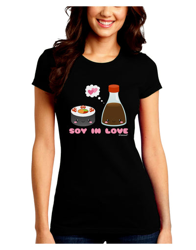 Cute Sushi and Soy Sauce - Soy In Love Juniors Crew Dark T-Shirt by TooLoud-T-Shirts Juniors Tops-TooLoud-Black-Juniors Fitted Small-Davson Sales