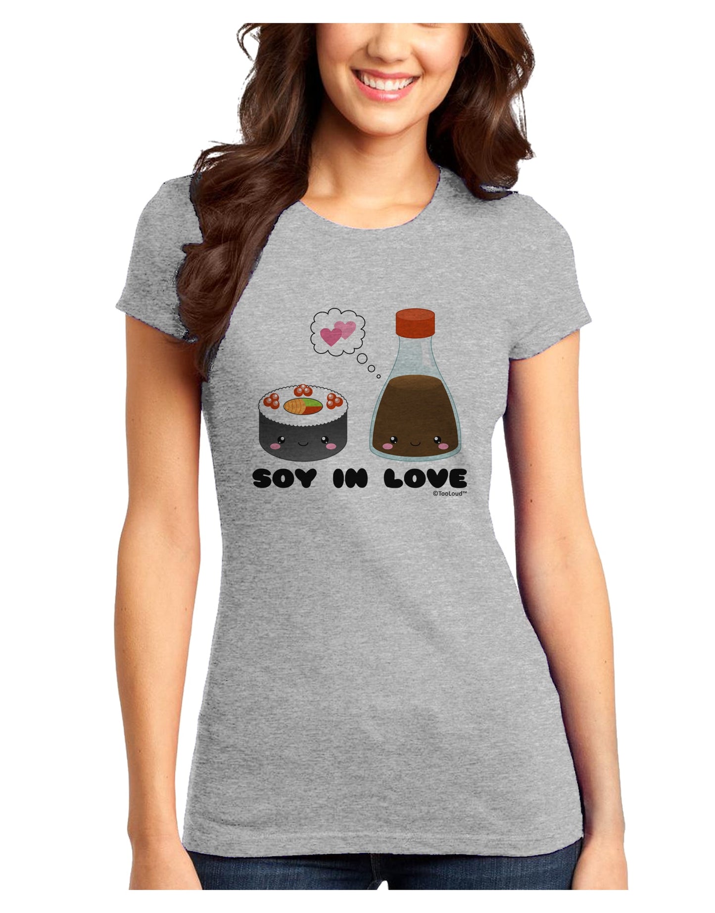 Cute Sushi and Soy Sauce - Soy In Love Juniors T-Shirt by TooLoud-Womens Juniors T-Shirt-TooLoud-Ash-Gray-Juniors Fitted X-Small-Davson Sales