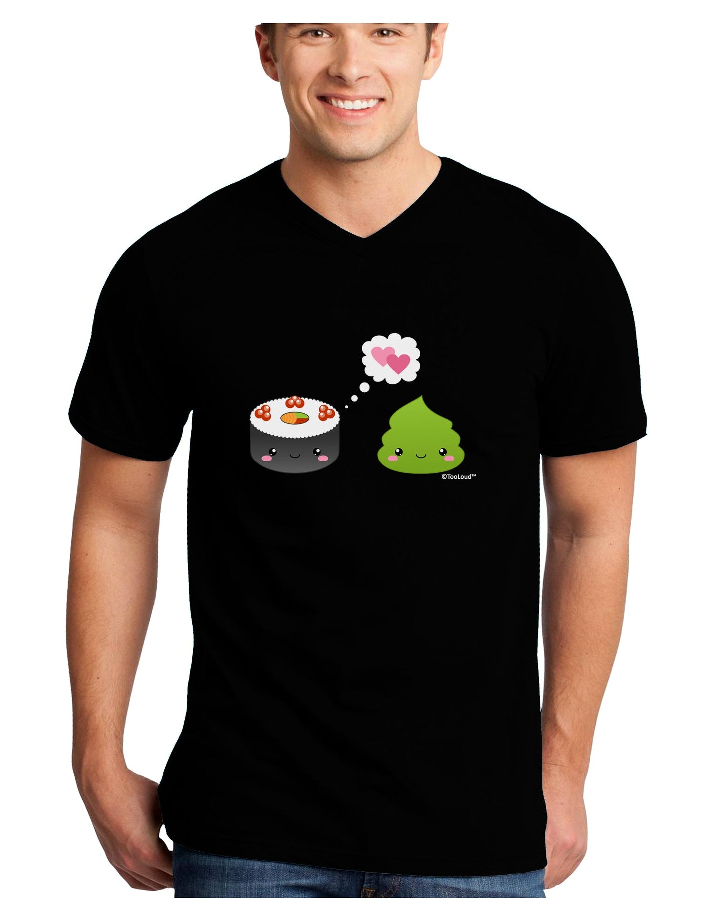 Cute Sushi and Wasabi Love Adult Dark V-Neck T-Shirt by TooLoud-Mens V-Neck T-Shirt-TooLoud-Black-Small-Davson Sales