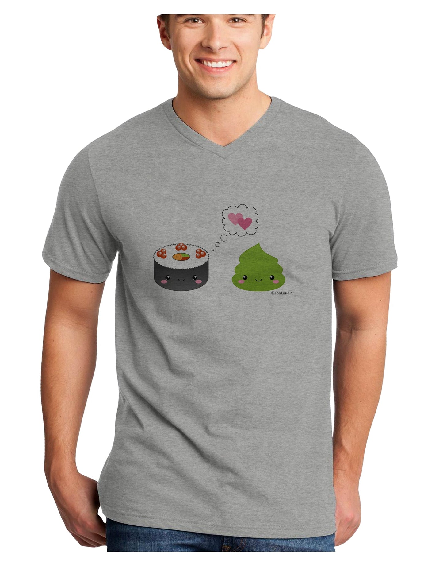 Cute Sushi and Wasabi Love Adult V-Neck T-shirt by TooLoud-Mens V-Neck T-Shirt-TooLoud-HeatherGray-Small-Davson Sales