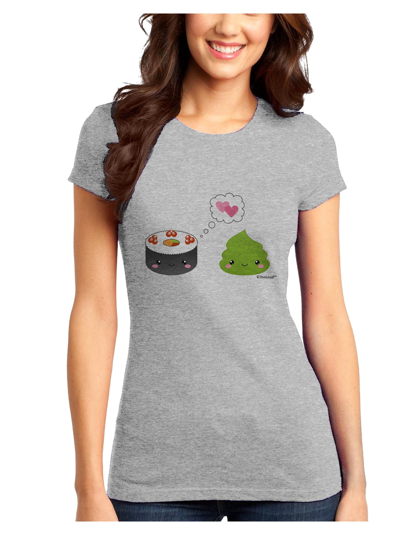 Cute Sushi and Wasabi Love Juniors T-Shirt by TooLoud-Womens Juniors T-Shirt-TooLoud-Ash-Gray-Juniors Fitted X-Small-Davson Sales