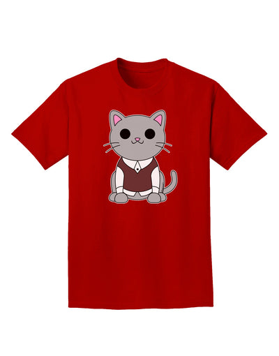 Cute Sweater Vest Cat Design Adult Dark T-Shirt by TooLoud-Mens T-Shirt-TooLoud-Red-Small-Davson Sales