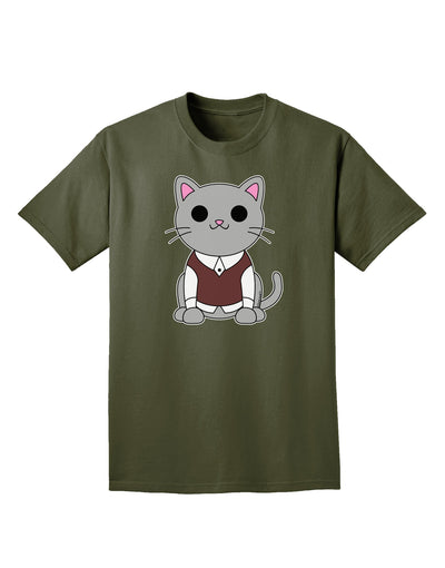 Cute Sweater Vest Cat Design Adult Dark T-Shirt by TooLoud-Mens T-Shirt-TooLoud-Military-Green-Small-Davson Sales