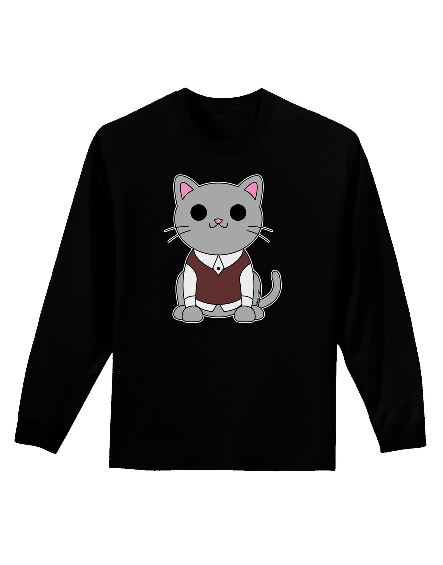 Cute Sweater Vest Cat Design Adult Long Sleeve Dark T-Shirt by TooLoud-TooLoud-Black-Small-Davson Sales